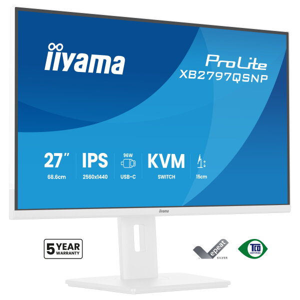 68,5cm/27" (2560x1440) iiyama ProLite XB2797QSNP-W1 16:9 QHD IPS 1ms 75Hz HDMI DisplayPort USB-C VESA Speaker White