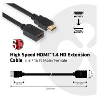 Club3D HDMI-Kabel 1.4 HD-Verlängerungskabel 5 Meter St/Bu retail