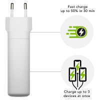 dbramante1928 re-charge - Netzteil - 140 Watt - Power Delivery 3.1 - 3 Ausgabeanschlussstellen (USB-C, USB) - wei - Europa