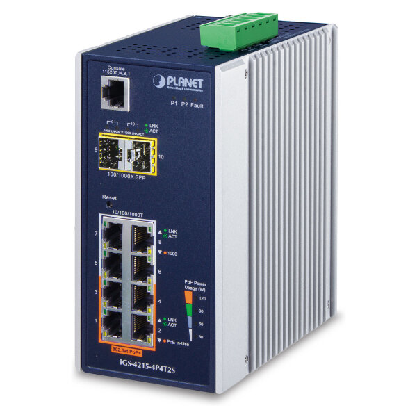 PLANET Industrial 4-Port 10/100/1000T 802.3at PoE + 4-Port