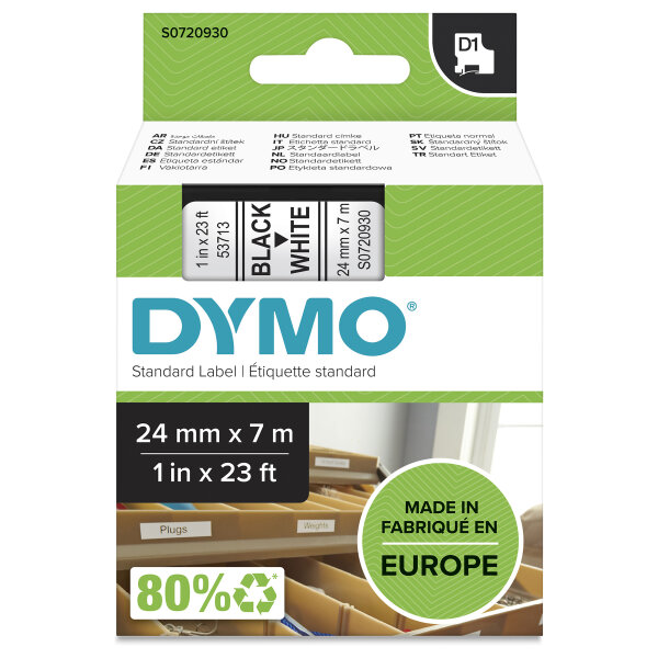 Dymo LabelWriter - D1 Etiketten Selbstklebend - 24 mm x 7 m - Schwarz auf Weiß - (S0720930)