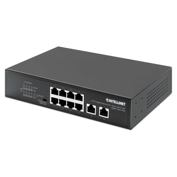Intellinet 8-Port Gigabit Ethernet PoE+ Switch mit 2 RJ45 Gigabit Uplink-Ports