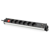 Digitus 6-Fach Steckdosenleiste mit 2xUSB-A  1xUSB-C und Schalter Schwarz/Silver