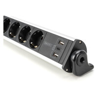 Digitus 6-Fach Steckdosenleiste mit 2xUSB-A  1xUSB-C und Schalter Schwarz/Silver