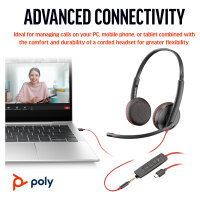 HP Poly Blackwire 3225 Stereo USB-C Headset +3.5mm Plug +USB-C/A Adapter (Bulk) (209747-201/209751-201)