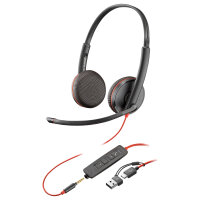 HP Poly Blackwire 3225 Stereo USB-C Headset +3.5mm Plug +USB-C/A Adapter (Bulk) (209747-201/209751-201)
