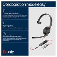 HP Poly Blackwire 5210 Monaural USB-C Headset +3.5mm Plug +USB-C/A Adapter (207577-201)