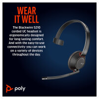 HP Poly Blackwire 5210 Monaural USB-C Headset +3.5mm Plug +USB-C/A Adapter (207577-201)