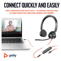 HP Poly Blackwire 3325 Stereo Microsoft Teams Certified USB-C Headset +3.5mm Plug +USB-C/A Adapter (214016-01)