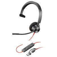 HP Poly Blackwire 3310 Monaural Microsoft Teams Certified USB-C Headset +USB-C/A Adapter (212703-01)