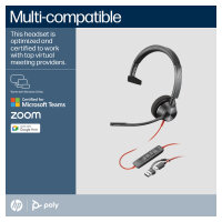 HP Poly Blackwire 3310 Monaural Microsoft Teams Certified USB-C Headset +USB-C/A Adapter (212703-01)