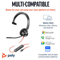 HP Poly Blackwire 3310 Monaural Microsoft Teams Certified USB-C Headset +USB-C/A Adapter (212703-01)