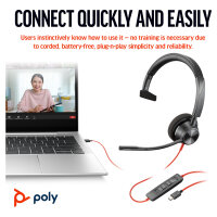 HP Poly Blackwire 3310 Monaural Microsoft Teams Certified USB-C Headset +USB-C/A Adapter (212703-01)