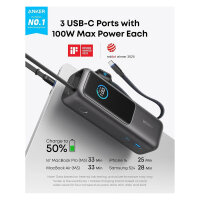 ANKER PowerBank 25.000mAh 165W 3x 100W USB-C 1x USB-A mit Smart Display zwei integrierte Ladekabel schwarz