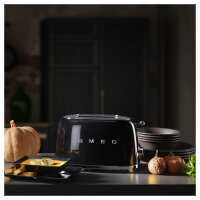 SMEG Toaster 2-Schlitz kompakt 50s Style TSF01BLEU, Schwarz, Hochglanz