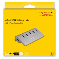 DELOCK USB 10 Gbps Hub mit 4 USB Typ-A Ports + 1 Schnellladeport inkl. Netzteil