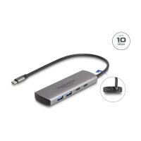 DELOCK USB 10 Gbps 2 Port USB Typ-A + 2 Port USB Type-C Hub mit USB Type-C Anschluss und zustzlicher Strombuchse
