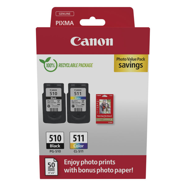 Canon Tinte PG-510/CL-511 2970B017 2er Multipack inkl. Fotopapier