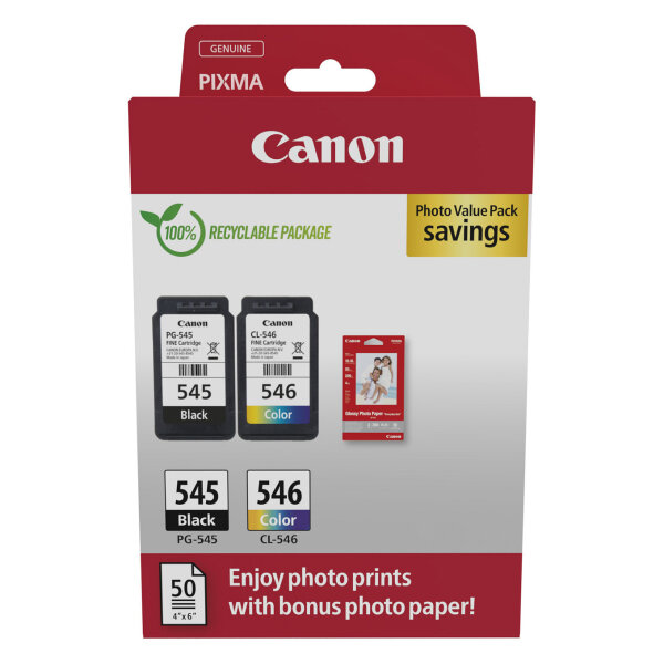 Canon Tinte PG-545/CL-546 8287B008 2er Multipack (BK/Color) inkl. Fotopapier