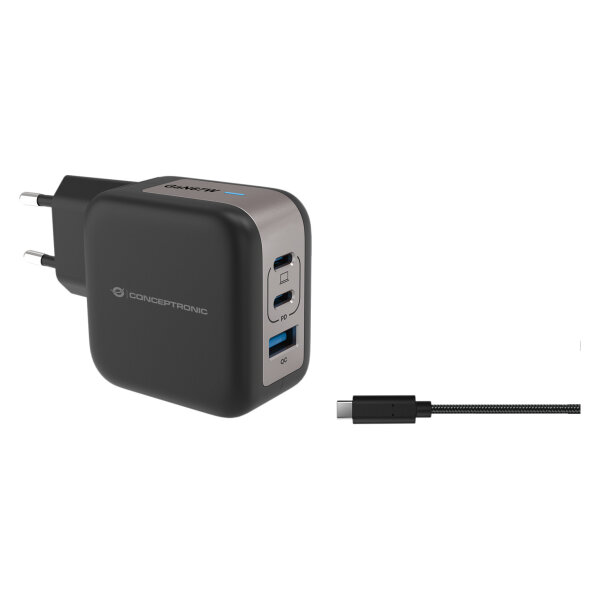 CONCEPTRONIC Ladegerät 3Port GaN 2xUSB-C/1xA 67WPD3.0/PPS sw