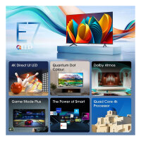 189,0cm/75" (3840x2160) Hisense 75E77NQ 16:9 QLED 60Hz HDMI USB WLAN Bluetooth HDR10+ Speaker Black