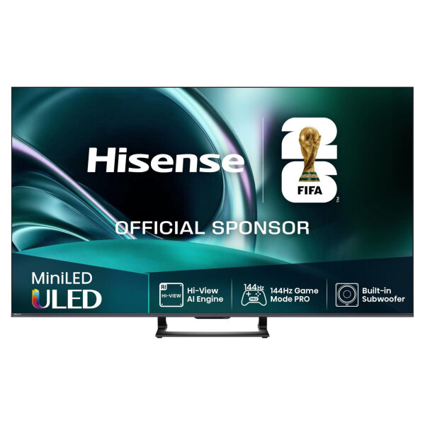 126,0cm/50" (3840x2160) Hisense 50U7Q 16:9 Mini LED 144Hz HDMI USB WLAN Bluetooth HDR10+ Adaptive Speaker Black