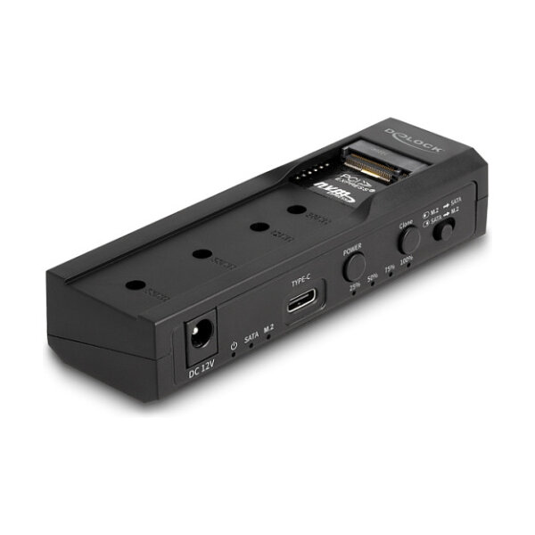DELOCK USB Type-C Konverter fur 1 x M.2 NVMe SSD + 1 x SATA SSD / HDD mit Klon Funktion