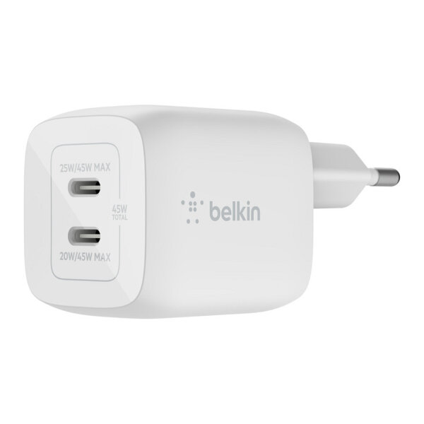 Belkin 45W Dual USB-C GaN Ladegerät Power Deliver, PPS, white