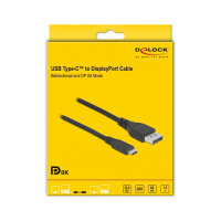 DELOCK Bidirektionales USB Type-C zu DisplayPort Kabel DP Alt Mode 8K 60 1.5m DP 8K zertifiziert
