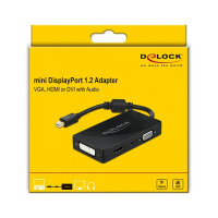 DELOCK Mini DisplayPort 1.2 Adapter zu VGA / HDMI / DVI / Audio Buchse 4K Passiv schwarz