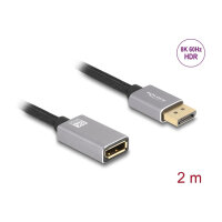 DELOCK DisplayPort Verlngerungskabel 8K 60 Hz 2 m grau Metall ohne Einrastfunktion
