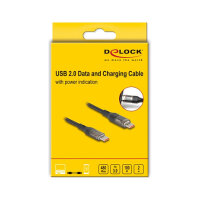 DELOCK USB 2.0 Daten- und Schnellladekabel USB Type-C Stecker zu Stecker PD 3.0 100 W mit Leistungsanzeige transparent 2m