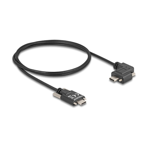 DELOCK USB 2.0 Kabel USB Type-C Stecker mit Schrauben zu USB Type-C Stecker mit Schrauben gewinkelt links / rechts PD 3.0 60 W 1m