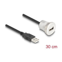DELOCK USB2.0 Typ-A Einbaubuchse mit Kabelp. St. Alu.30cm