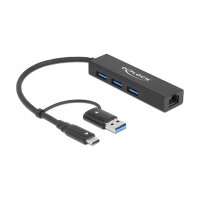 DELOCK 3 Port USB 3.2 Gen 1 Hub + Gigabit LAN mit USB...