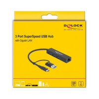 DELOCK 3 Port USB 3.2 Gen 1 Hub + Gigabit LAN mit USB...