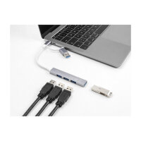 DELOCK 4 Port Slim USB Hub mit USB Type-C oder USB Typ-A...