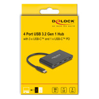 DELOCK USB 3.2 Gen 1 USB Type-C Hub mit 3 x USB Type-C Buchse + 1 x USB Type-C PD 100 Watt
