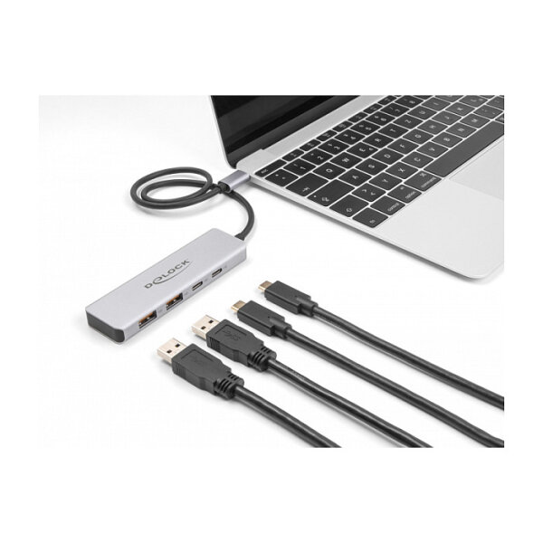 DELOCK USB 10 Gbps USB Type-C Hub mit 2 x USB Typ-A und 2 x USB Type-C mit 35cm Anschlusskabel