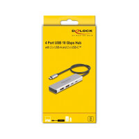 DELOCK USB 10 Gbps USB Type-C Hub mit 2 x USB Typ-A und 2 x USB Type-C mit 35cm Anschlusskabel