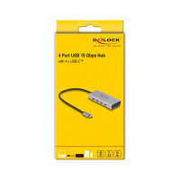 DELOCK USB 10 Gbps USB Type-C Hub mit 4 x USB Type-C Buchse + 1 x USB Type-C PD 85 Watt mit 30cm Anschlusskabel