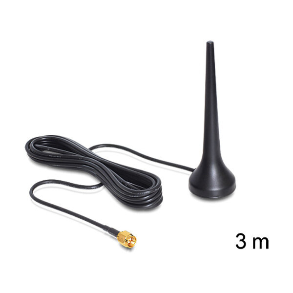 DELOCK GSM UMTS Sixband Antenne SMA 2 dBi omnidirektional mit magnetischem Standfuss starr schwarz