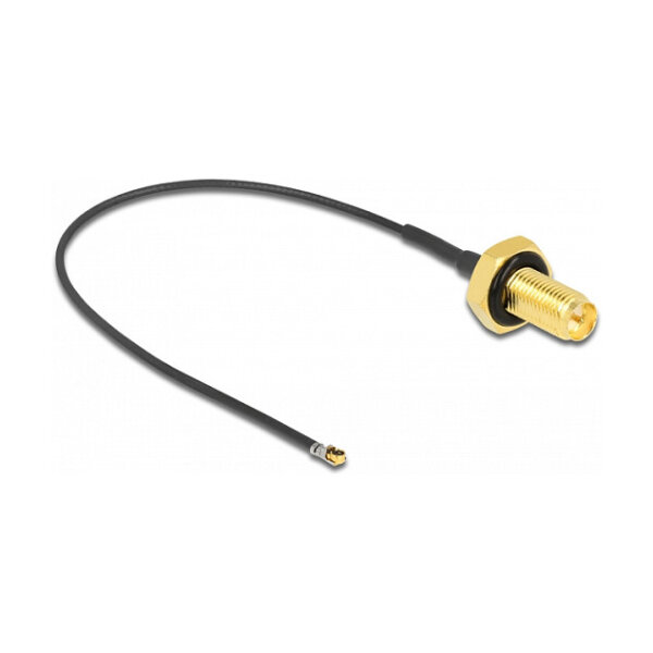 DELOCK Antennenkabel RP-SMA Buchse zum Einbau zu MHF 4L LK Stecker 1.37 10cm Gewindelnge 10mm spritzwassergeschtzt