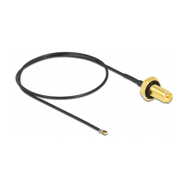 DELOCK Antennenkabel RP-SMA Buchse zum Einbau zu MHF 4L LK Stecker 1.37 35cm Gewindelnge 10mm spritzwassergeschtzt