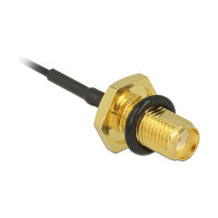 DELOCK Antennenkabel SMA Buchse zum Einbau > MHF /U.FL-LP-068 kompatibler Stecker 100mm 1.13 Gewindelnge 10mm spritzwassergescht