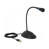 Broadcast Delock USB Schwanenhals Mikrofon mit Standfuß und Mute + On / Off Taste