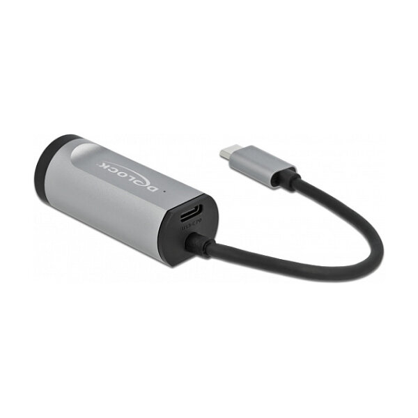 Adapter USB-C > Gigabit Lan RJ45 (ST-BU) Power Delivery bis zu 1000Mbps Kabellänge 15cm DeLOCK Black Grey
