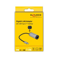 Adapter USB-C > Gigabit Lan RJ45 (ST-BU) Power Delivery bis zu 1000Mbps Kabellänge 15cm DeLOCK Black Grey