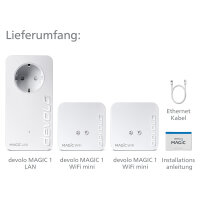 devolo Magic 1 WiFi mini Powerline Multiroom Kit Powerline bis zu 1.200 Mbit/s, WiFi 4 bis zu 300 Mbit/s, 1x LAN (pro Einheit)