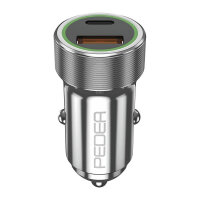 PEDEA 20W USB-C (PD) KFZ-Schnellladegerät 12/24V - 2-Ports Mehrfach Handy-Ladegerät mit USB-C und USB-A, silber